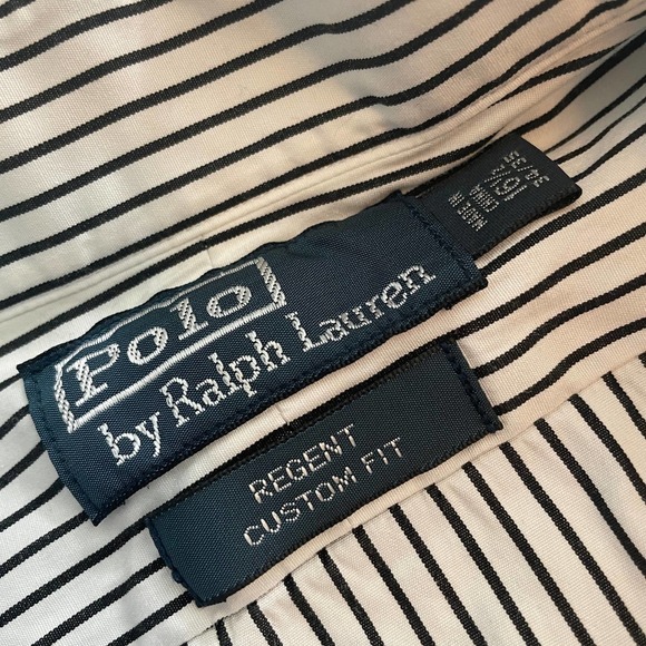 Polo Ralph Lauren Regent Custom Fit Pinstripe Button Up Shirt 16.5 White Black - Picture 3 of 10